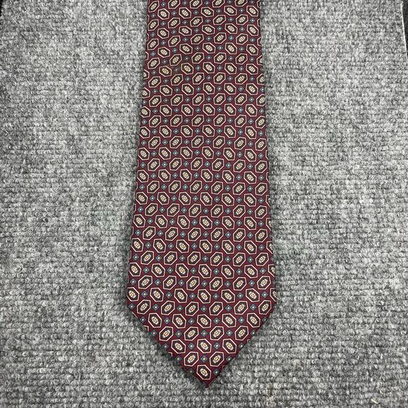 Christian Dior Monsieur Tie Red Geometric Allover 3 3/4" X 57 3/4" All Silk USA - Picture 1 of 8